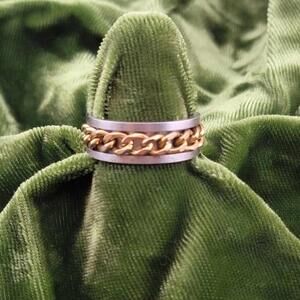 Silver and Gold Spinning Chain Ring / Size 8 / Stainless Steel